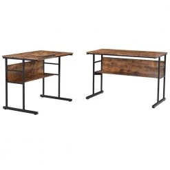 67 in. L-Shaped Tiger Wood Computer Desk with Adjustable Tilting Panel and Bottom Bookshelves by Kahomvis -Kahomvis Sales Store tiger kahomvis computer desks sl lkwf 15aat fa 1000