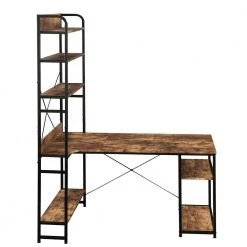 54.3 in. Rectangular Tiger Wood Computer Desk with 5 Tier Open Bookshelf and Steel Frame by Kahomvis -Kahomvis Sales Store tiger kahomvis computer desks sl lkwf 59aat 4f 1000