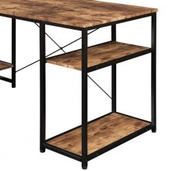 54.3 in. Rectangular Tiger Wood Computer Desk with 5 Tier Open Bookshelf and Steel Frame by Kahomvis -Kahomvis Sales Store tiger kahomvis computer desks sl lkwf 59aat 77 1000