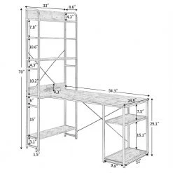 54.3 in. Rectangular Tiger Wood Computer Desk with 5 Tier Open Bookshelf and Steel Frame by Kahomvis -Kahomvis Sales Store tiger kahomvis computer desks sl lkwf 59aat c3 1000
