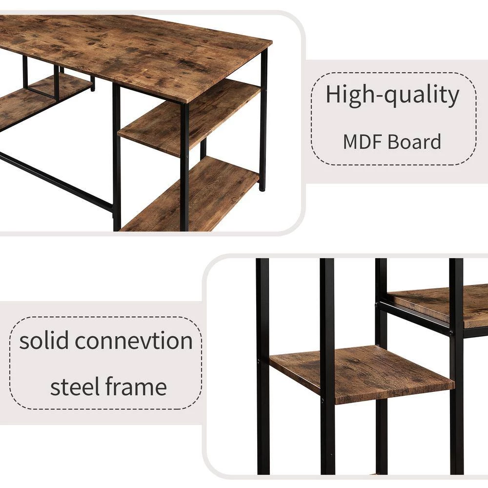 63 in. L-Shaped Tiger Wood Computer Desk for Home Office with Bookshelf and Storage Space by Kahomvis 6 63 in. L-Shaped Tiger Wood Computer Desk for Home Office with Bookshelf and Storage Space by Kahomvis - Image 6