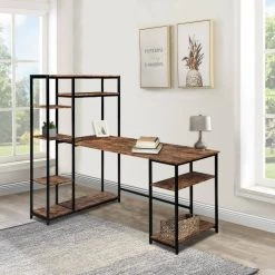 63 in. L-Shaped Tiger Wood Computer Desk for Home Office with Bookshelf and Storage Space by Kahomvis 19 63 in. L-Shaped Tiger Wood Computer Desk for Home Office with Bookshelf and Storage Space by Kahomvis -Kahomvis Sales Store tiger kahomvis computer desks sl lkwf 5aat 31 1000