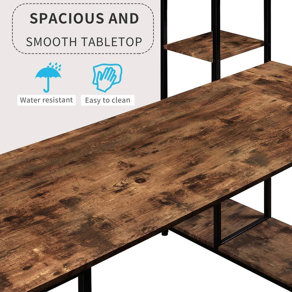 63 in. L-Shaped Tiger Wood Computer Desk for Home Office with Bookshelf and Storage Space by Kahomvis 7 63 in. L-Shaped Tiger Wood Computer Desk for Home Office with Bookshelf and Storage Space by Kahomvis - Image 7