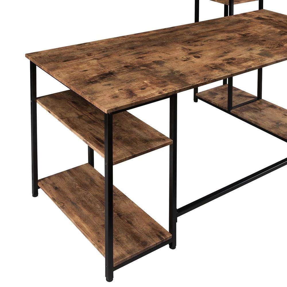 63 in. L-Shaped Tiger Wood Computer Desk for Home Office with Bookshelf and Storage Space by Kahomvis 3 63 in. L-Shaped Tiger Wood Computer Desk for Home Office with Bookshelf and Storage Space by Kahomvis - Image 3