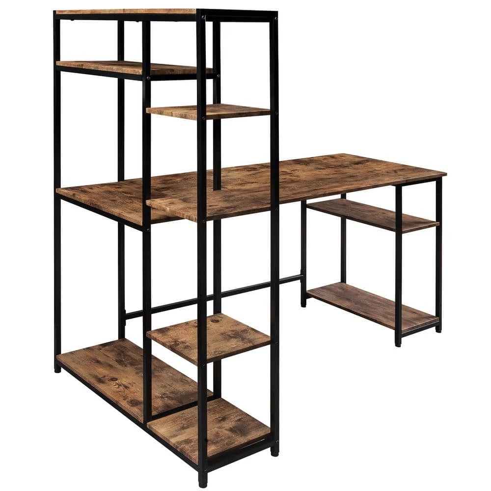 63 in. L-Shaped Tiger Wood Computer Desk for Home Office with Bookshelf and Storage Space by Kahomvis 2 63 in. L-Shaped Tiger Wood Computer Desk for Home Office with Bookshelf and Storage Space by Kahomvis - Image 2