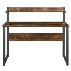 46.4 in. Rectangular Tiger Wood Computer Desk with Monitor Stand Riser Shelf an Steel Frame by Kahomvis -Kahomvis Sales Store tiger kahomvis computer desks sl lkwf 6aat 4f 1000