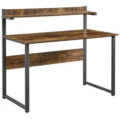 46.4 in. Rectangular Tiger Wood Computer Desk with Monitor Stand Riser Shelf an Steel Frame by Kahomvis