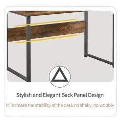 46.4 in. Rectangular Tiger Wood Computer Desk with Monitor Stand Riser Shelf an Steel Frame by Kahomvis -Kahomvis Sales Store tiger kahomvis computer desks sl lkwf 6aat 76 1000