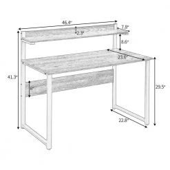46.4 in. Rectangular Tiger Wood Computer Desk with Monitor Stand Riser Shelf an Steel Frame by Kahomvis -Kahomvis Sales Store tiger kahomvis computer desks sl lkwf 6aat c3 1000