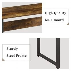 46.4 in. Rectangular Tiger Wood Computer Desk with Monitor Stand Riser Shelf an Steel Frame by Kahomvis -Kahomvis Sales Store tiger kahomvis computer desks sl lkwf 6aat fa 1000