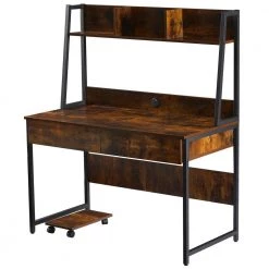 47.24 in. Rectangular Tiger Wood 2-Drawer Computer Desk for Home Office with Host Tray and Bookshelf by Kahomvis