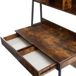 47.24 in. Rectangular Tiger Wood 2-Drawer Computer Desk for Home Office with Host Tray and Bookshelf by Kahomvis -Kahomvis Sales Store tiger kahomvis computer desks sl lkwf 84aat 77 1000