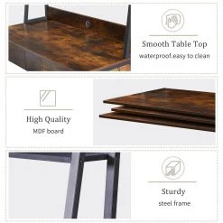 47.24 in. Rectangular Tiger Wood 2-Drawer Computer Desk for Home Office with Host Tray and Bookshelf by Kahomvis -Kahomvis Sales Store tiger kahomvis computer desks sl lkwf 84aat fa 1000