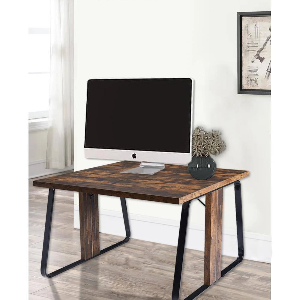 47.2 in. Industrial Design Square Tiger Wood Double Computer Desk with Divider Panel and Steel Frame by Kahomvis 10 47.2 in. Industrial Design Square Tiger Wood Double Computer Desk with Divider Panel and Steel Frame by Kahomvis - Image 10