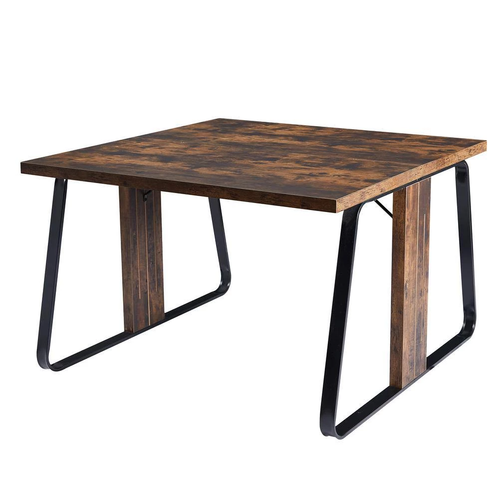 47.2 in. Industrial Design Square Tiger Wood Double Computer Desk with Divider Panel and Steel Frame by Kahomvis 5 47.2 in. Industrial Design Square Tiger Wood Double Computer Desk with Divider Panel and Steel Frame by Kahomvis - Image 5