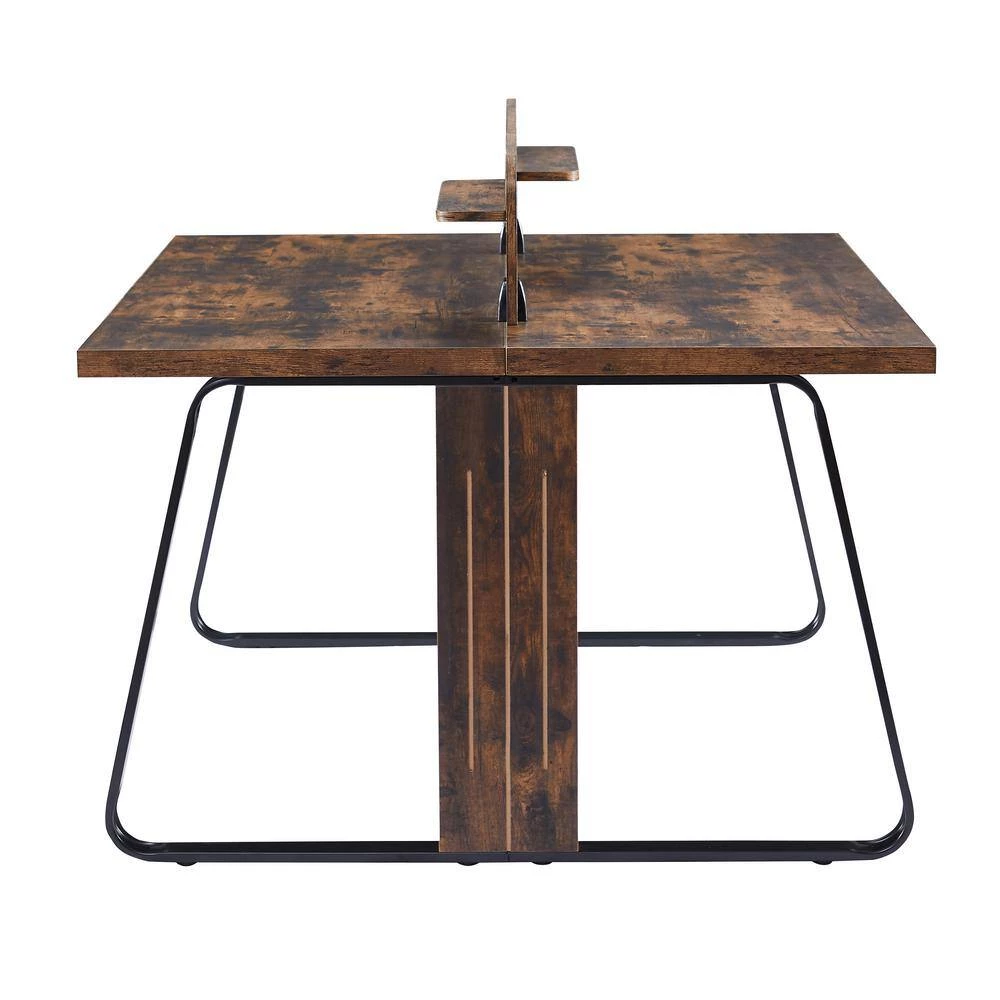 47.2 in. Industrial Design Square Tiger Wood Double Computer Desk with Divider Panel and Steel Frame by Kahomvis 2 47.2 in. Industrial Design Square Tiger Wood Double Computer Desk with Divider Panel and Steel Frame by Kahomvis - Image 2