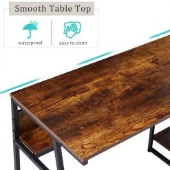 81 in. Rustic Rectangular Tiger Wood Double Writing Desk with Storage Shelf and Steel Frame by Kahomvis -Kahomvis Sales Store tiger kahomvis writing desks sl lkwf 4aat 1f 1000