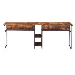 81 in. Rustic Rectangular Tiger Wood Double Writing Desk with Storage Shelf and Steel Frame by Kahomvis -Kahomvis Sales Store tiger kahomvis writing desks sl lkwf 4aat 4f 1000
