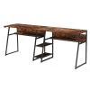81 in. Rustic Rectangular Tiger Wood Double Writing Desk with Storage Shelf and Steel Frame by Kahomvis