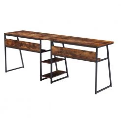 81 in. Rustic Rectangular Tiger Wood Double Writing Desk with Storage Shelf and Steel Frame by Kahomvis -Kahomvis Sales Store tiger kahomvis writing desks sl lkwf 4aat 76 1000