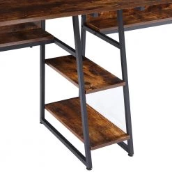 81 in. Rustic Rectangular Tiger Wood Double Writing Desk with Storage Shelf and Steel Frame by Kahomvis -Kahomvis Sales Store tiger kahomvis writing desks sl lkwf 4aat 77 1000