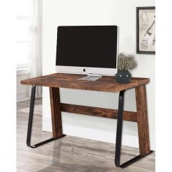 47.2 in. Industrial Design Rectangular Tiger Wood Writing Desk For Home Office with Steel Frame by Kahomvis -Kahomvis Sales Store tiger kahomvis writing desks sl lkwf 9aat 31 1000
