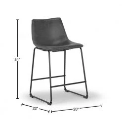 Set of 2 Adan Iron Frame 23.5 in. Vintage Grey Faux Leather Counter Stool by Glamour Home -Kahomvis Sales Store vintage gray glamour home bar stools ghstl 1198 40 1000