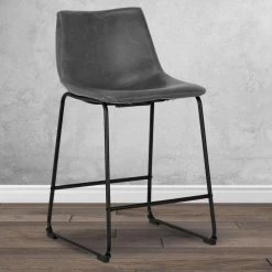 Set of 2 Adan Iron Frame 23.5 in. Vintage Grey Faux Leather Counter Stool by Glamour Home