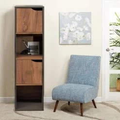 47.2 in. Walnut and Black Wood 2-Shelf Standard Bookcase with Storage Cabinet Cube by Kahomvis -Kahomvis Sales Store walnut and black kahomvis bookcases bookshelves gp lkw9 0358 31 1000