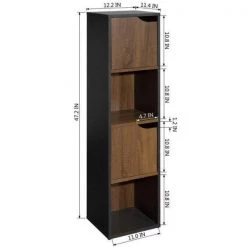 47.2 in. Walnut and Black Wood 2-Shelf Standard Bookcase with Storage Cabinet Cube by Kahomvis -Kahomvis Sales Store walnut and black kahomvis bookcases bookshelves gp lkw9 0358 44 1000