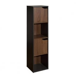 47.2 in. Walnut and Black Wood 2-Shelf Standard Bookcase with Storage Cabinet Cube by Kahomvis