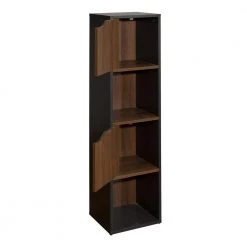 47.2 in. Walnut and Black Wood 2-Shelf Standard Bookcase with Storage Cabinet Cube by Kahomvis -Kahomvis Sales Store walnut and black kahomvis bookcases bookshelves gp lkw9 0358 77 1000