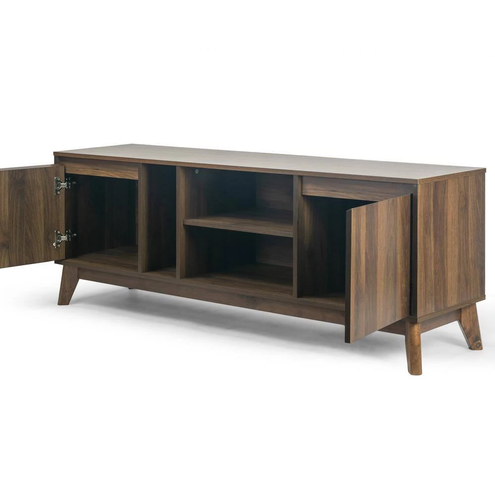 Anshu 56 in. Walnut Composite TV Stand Fits TVs Up to 91 in. with Storage Doors by Glamour Home 2 Anshu 56 in. Walnut Composite TV Stand Fits TVs Up to 91 in. with Storage Doors by Glamour Home - Image 2