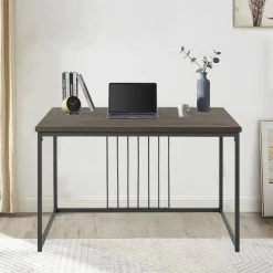 47.2 in. Retangular Walnut Wood Computer Desk with Straight Steel Bar Support by Kahomvis -Kahomvis Sales Store walnut kahomvis computer desks gp lkw9 30160 31 1000