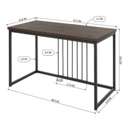 47.2 in. Retangular Walnut Wood Computer Desk with Straight Steel Bar Support by Kahomvis -Kahomvis Sales Store walnut kahomvis computer desks gp lkw9 30160 44 1000
