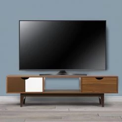 Alvin 63 in. Walnut and White Engineered Wood TV Stand with 2 Drawer Fits TVs Up to 107 in. with Cable Management by Glamour Home -Kahomvis Sales Store walnut white glamour home tv stands ghtvs 1260 31 1000