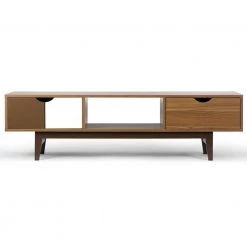 Alvin 63 in. Walnut and White Engineered Wood TV Stand with 2 Drawer Fits TVs Up to 107 in. with Cable Management by Glamour Home