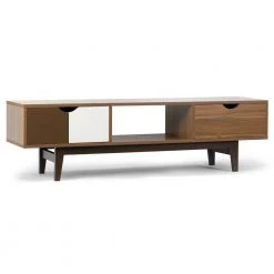 Alvin 63 in. Walnut and White Engineered Wood TV Stand with 2 Drawer Fits TVs Up to 107 in. with Cable Management by Glamour Home -Kahomvis Sales Store walnut white glamour home tv stands ghtvs 1260 c3 1000