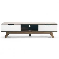 Anoki 63 in. Walnut and White Wood TV Stand with 2 Drawer Fits TVs Up to 96 in. with Cable Management by Glamour Home