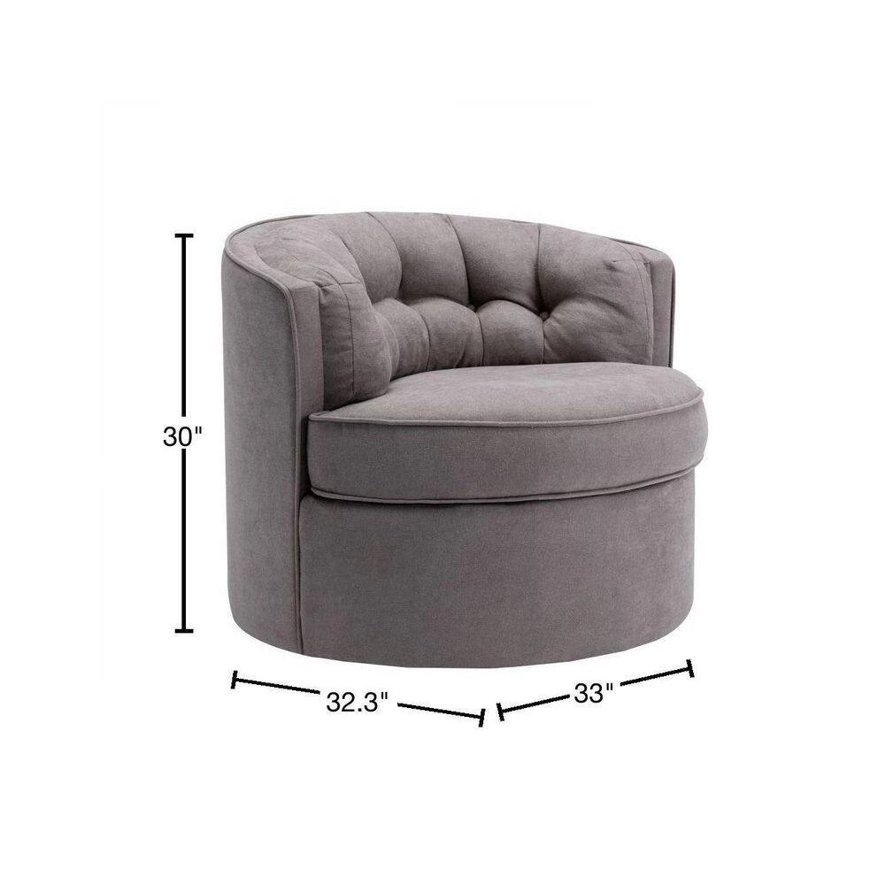 Warm Grey Linen Fabric Upholstered 360° Swivel Tufted Back Accent Round Barrel Chair (Set of 1) by Kahomvis 3 Warm Grey Linen Fabric Upholstered 360° Swivel Tufted Back Accent Round Barrel Chair (Set of 1) by Kahomvis - Image 3