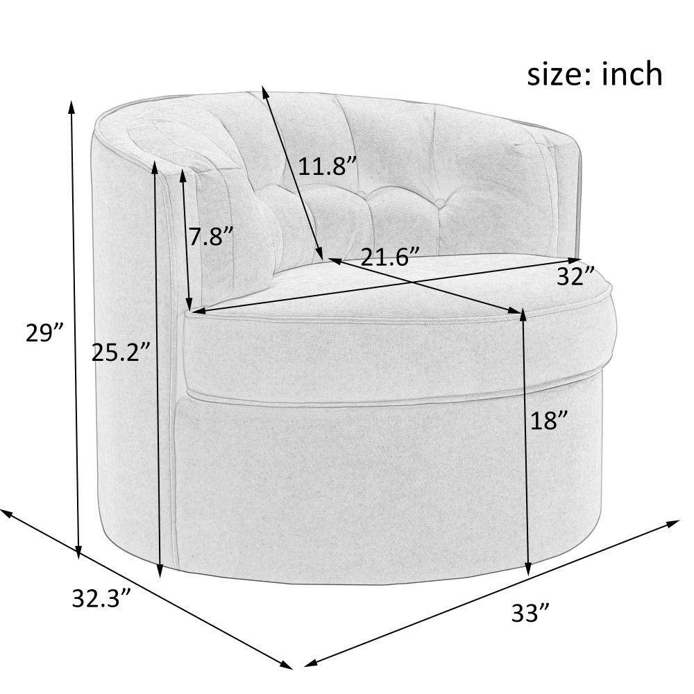 Warm Grey Linen Fabric Upholstered 360° Swivel Tufted Back Accent Round Barrel Chair (Set of 1) by Kahomvis 8 Warm Grey Linen Fabric Upholstered 360° Swivel Tufted Back Accent Round Barrel Chair (Set of 1) by Kahomvis - Image 8