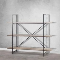 August 56 in. Light Brown Weathered Oak 3- -Shelf Modern Etagere Bookcase with Metal Frame by Glamour Home -Kahomvis Sales Store weathered oak glamour home bookcases bookshelves ghdsv 1456 31 1000