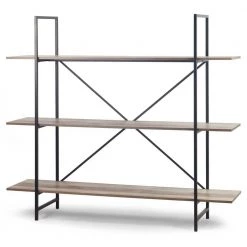 August 56 in. Light Brown Weathered Oak 3- -Shelf Modern Etagere Bookcase with Metal Frame by Glamour Home