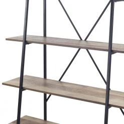 August 71.75 in. Light Brown Weathered Oak Particle Board 5- -Shelf Leaning Modern Etagere Bookcase with Metal Frame by Glamour Home 6 August 71.75 in. Light Brown Weathered Oak Particle Board 5- -Shelf Leaning Modern Etagere Bookcase with Metal Frame by Glamour Home -Kahomvis Sales Store weathered oak glamour home bookcases bookshelves ghdsv 1460 4f 1000