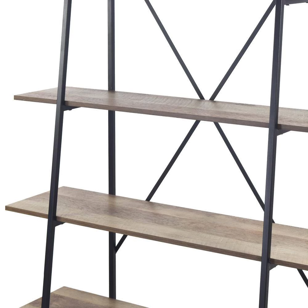 August 71.75 in. Light Brown Weathered Oak Particle Board 5- -Shelf Leaning Modern Etagere Bookcase with Metal Frame by Glamour Home 3 August 71.75 in. Light Brown Weathered Oak Particle Board 5- -Shelf Leaning Modern Etagere Bookcase with Metal Frame by Glamour Home - Image 3