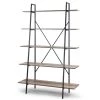 August 71.75 in. Light Brown Weathered Oak Particle Board 5- -Shelf Leaning Modern Etagere Bookcase with Metal Frame by Glamour Home