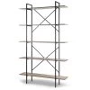 August 84.75 in. Light Brown Weathered Oak Particle Board 5- -Shelf Modern Etagere Bookcase with Metal Frame by Glamour Home