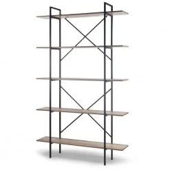 August 84.75 in. Light Brown Weathered Oak Particle Board 5- -Shelf Modern Etagere Bookcase with Metal Frame by Glamour Home