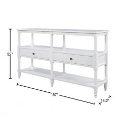 57 in. White Distressed Standard Rectangle Wood Console Table with Open Storage Shelf and Drawers by Kahomvis -Kahomvis Sales Store white distressed finish kahomvis console tables tre lkwf 19aak 40 1000