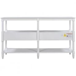 57 in. White Distressed Standard Rectangle Wood Console Table with Open Storage Shelf and Drawers by Kahomvis -Kahomvis Sales Store white distressed finish kahomvis console tables tre lkwf 19aak 66 1000